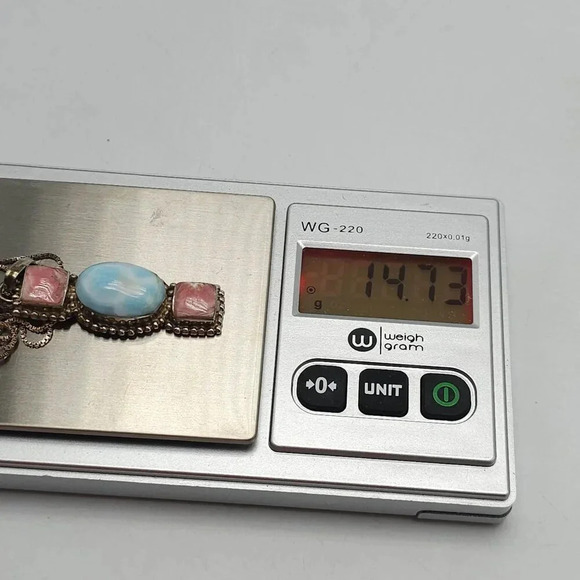 Sterling Silver Pendant Necklace With Blue Larimar Pink Rhodochrosite Stones - Picture 5 of 8